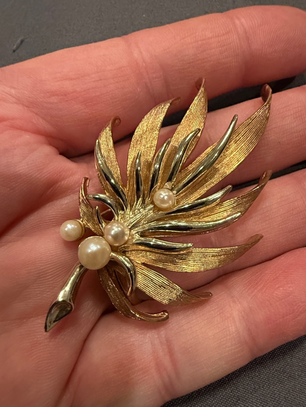 Original Marcel Boucher Gold Tone & Cultured Pearl Brooch